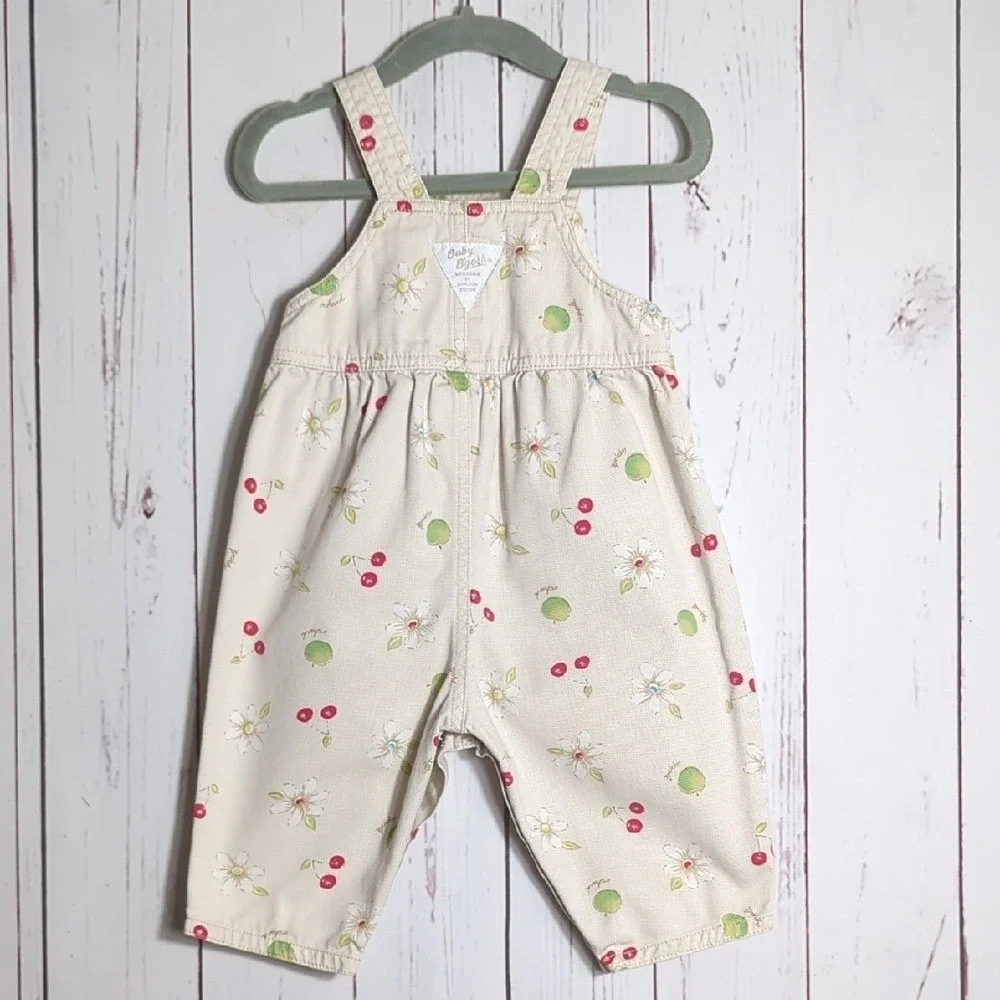 Vintage 90's OshKosh Apple Orchard Cherry‎ Daisy Baby Overalls 6-9 Months RARE